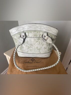 Patricia Nash White Embossed Floral Bucket Shoulder Bag